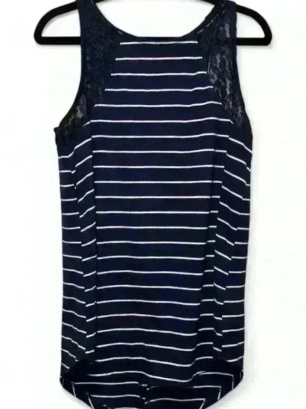 SO Blue & White Striped Lace Yoke Scoop Neck Sleeveless Tank Top L